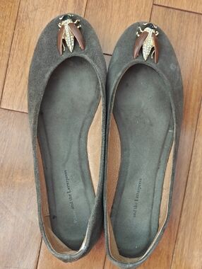 Pilcro and the Letterpress Suede Ballet Flats with Jeweled Beetle